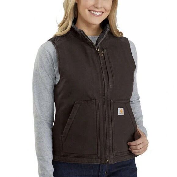 Carhartt Women's Size XXL 20 Relaxed Fit Washed Duck Sherpa-Lined Mock-Neck Vest - Picture 1 of 6